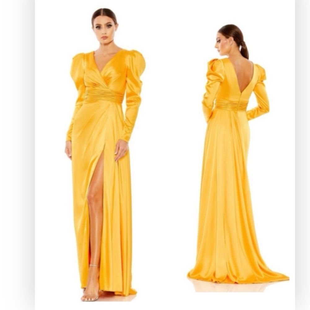 Mac Duggal 12404 Faux Wrap Long Sleeve A Line Gown $498